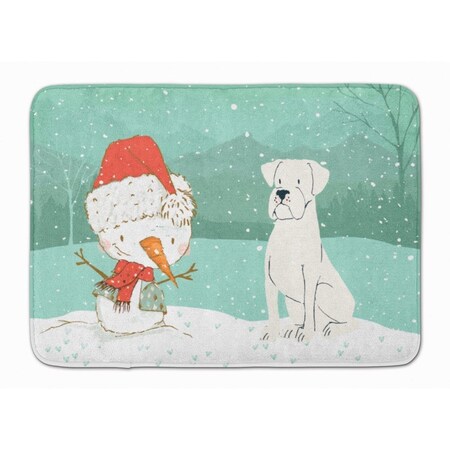 Carolines Treasures White Boxer & Snowman Christmas Machine Washable Memory Foam Mat CK2034RUG